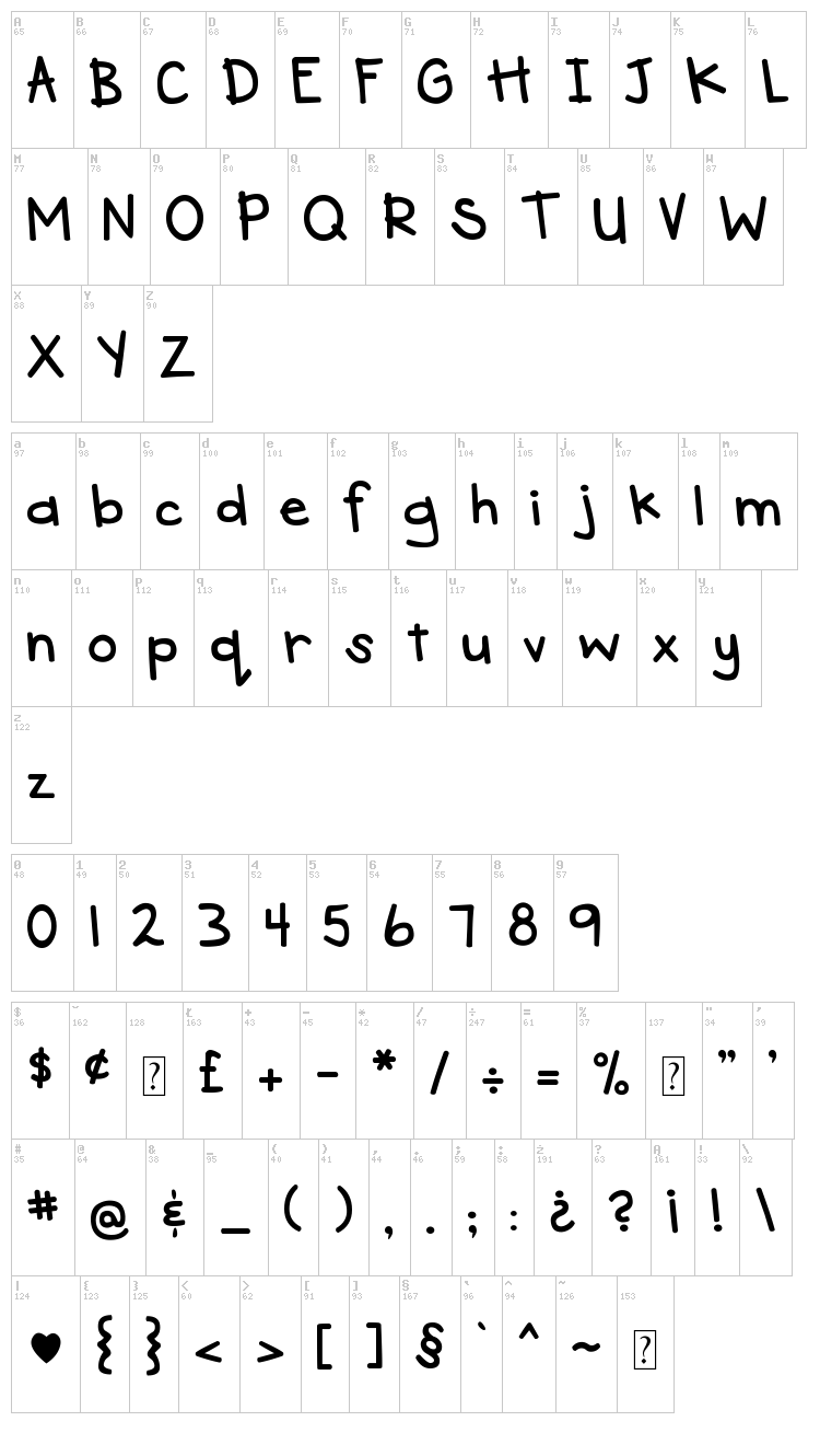 DJB See Spot Run font map